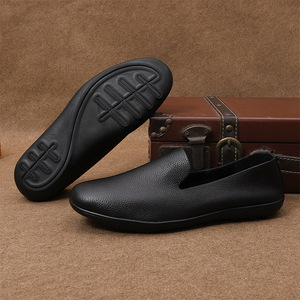 Mocassins pour hommes en cuir véritable, semelle en caoutchouc, bout rond, antidérapants, chaussures décontractées de printemps - Product Image 1