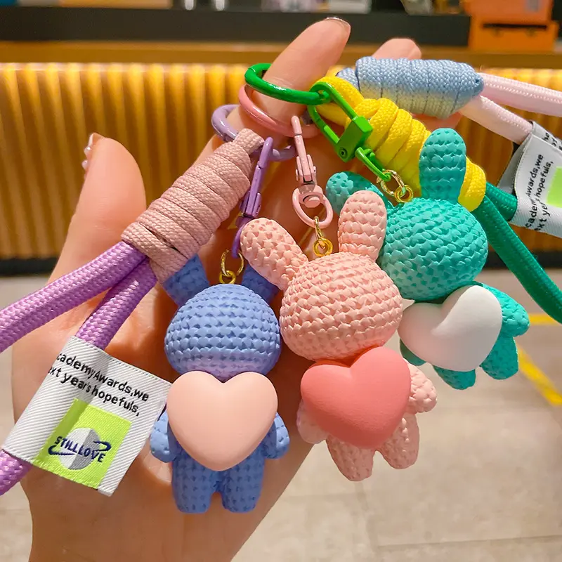 New fashion Cartoon rabbit key chain cute resin long plastic key chain pendant