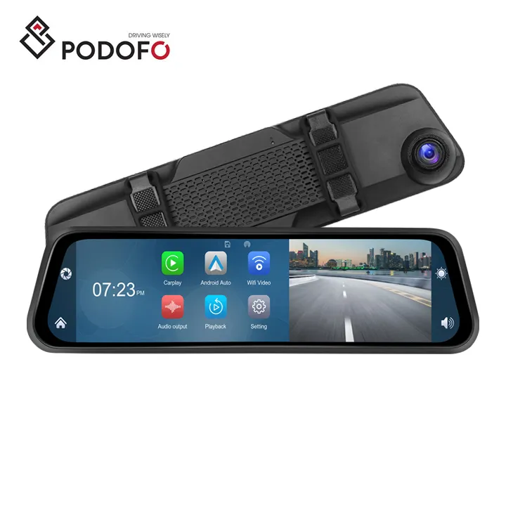 Портативная 12-дюймовая портативная беспроводная камера Carplay /Android Auto DVR Bulit-in 4K фронтальная камера с двойным объективом Wi-Fi видео FM-передатчик