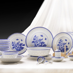 Jingdezhen ชุดเครื่องใช้บนโต๊ะอาหารสำหรับครอบครัวระดับไฮเอนด์ลายครามสีฟ้าและสีขาวสวยงามแกะสลักด้วยมือแบบเรียบง่าย - Product Image 5