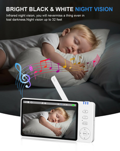 Babyphone avec caméra 720p et écran 5 pouces, surveillance directe, vision nocturne, fonction téléphone bébé, portée 300m, 8 berceuses, 2026 - Product Image 4