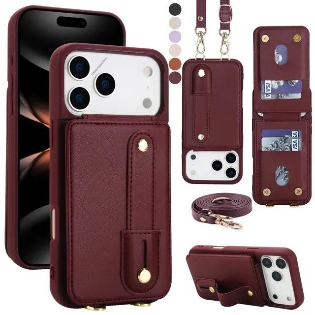 Crossbody Leather Wallet Card Phone Case for IPhone 17 Air 16E 16 15 Pro Max 14 Plus 13 12 11 X XR XS Lanyard Flip Stand Cover