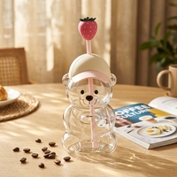 Tasse à café en verre borosilicate personnalisable Ours en peluche de Noël 2026, 20 oz, avec couvercle résistant à la chaleur et paille, compatible lave-vaisselle et micro-ondes