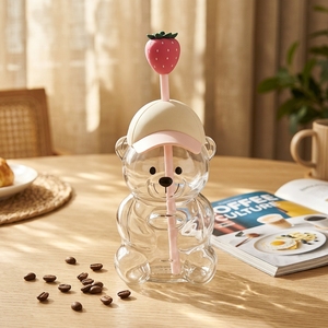 <span class=keywords><strong>Tasse</strong></span> à café en verre borosilicate <span class=keywords><strong>personnalisable</strong></span> Ours en peluche de Noël 2026, 20 oz, avec couvercle résistant à la chaleur et paille, compatible lave-vaisselle et micro-ondes - Product Image 1