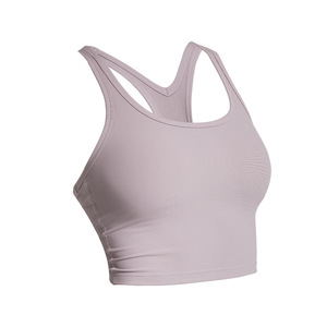 Women Ribbed Racerback U Neck Yoga <b>Crop</b> Tank <b>Top</b> Padded Stretch Sports Bra Light <b>Support</b> Pilates Gym Workout Active Wear OEM ODM - Product Image 5