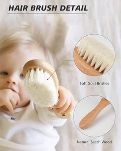 Cepillo de pelo de madera natural con cerdas suaves de cabra, masajeador de cuero cabelludo, cepillo antiestático - Product Image 3