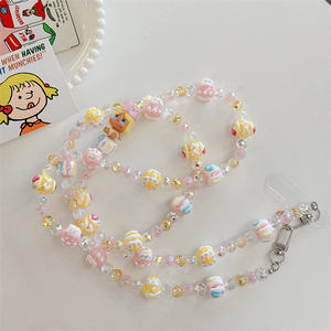 Cadena de teléfono con cuentas de acrílico de cristal de diseño de lujo, cordón cruzado para teléfono móvil, regalo de dibujos animados, cuerda colgante para niña - Product Image 2