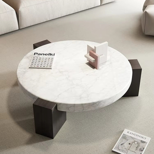 Mesa de centro de travertino minimalista moderna con mesa auxiliar de mármol natural para comedor ligero de lujo - Product Image 1