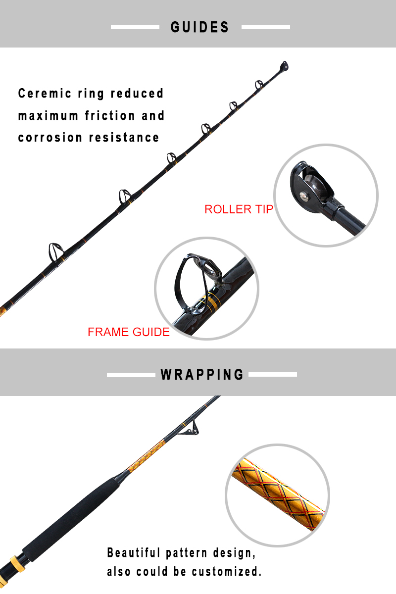 マグロ釣り用深海トローリングロッド80-130lbsカーボングラス材料200g