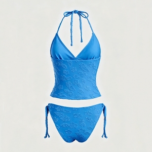<span class=keywords><strong>Maillot</strong></span> <span class=keywords><strong>de</strong></span> <span class=keywords><strong>bain</strong></span> tankini sur mesure pour femme avec <span class=keywords><strong>haut</strong></span> halter en tissu jacquard et bas <span class=keywords><strong>de</strong></span> bikini à <span class=keywords><strong>nouer</strong></span> sur les côtés, marque privée - Product Image 5