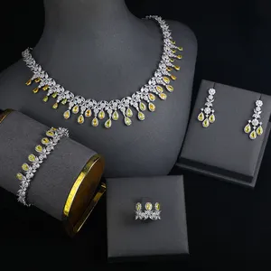 Luxus Bling Zirkonia 4-teilige Halskette Sets Indischer Schmuck Set Hochwertige Dubai Party Hochzeit Braut schmuck Sets