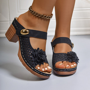 Sandales romaines à talons hauts grande taille pour femme, nouvelle collection été, découpes florales, tendance - Product Image 1