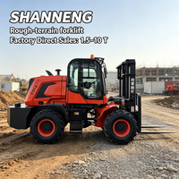 Chariot élévateur diesel SHANNENG 3 tonnes 4x4 tout-terrain robuste avec moteur Yuchai Stage V, cabine de luxe pour chantier de construction
