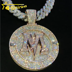 Liontin huruf lingkaran kustom mewah perhiasan mode VVS moissanite 925 perak 18K liontin huruf hip hop berlapis emas - Product Image 4