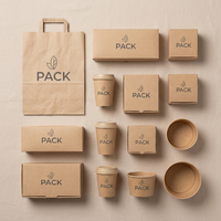 Ensemble d'emballages écologiques pour la restauration rapide, boîte à pizza en papier kraft avec logo personnalisé, bol à soupe jetable, gobelet à café et sac en papier à emporter