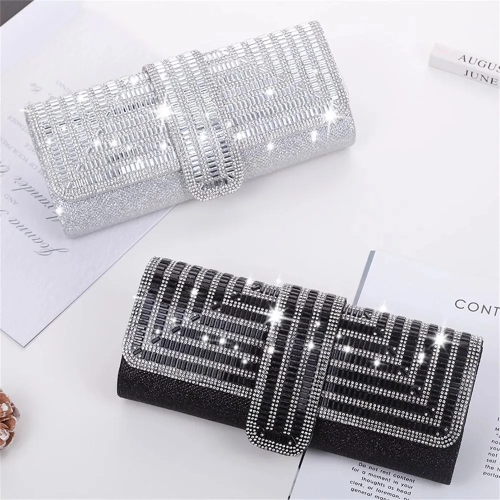 Bolso de mano de noche con lentejuelas de diamante para mujer, pochette de boda, para fiesta, banquete, negro, dorado y plateado, con dos cadenas