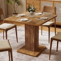 Table de cuisine compacte 35,43 po (L) x 31,5 po (L), petite table à manger pour 2 à 4 personnes avec base cannelée, table de dîner moderne style ferme
