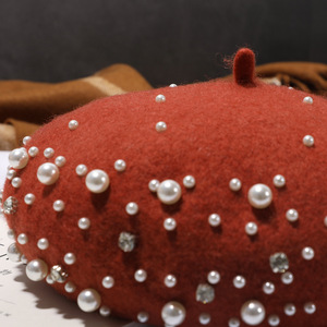 D1954 Fashion Winter <strong>Women</strong> Girl Warm Knit Thicken Wool Cashmere <strong>Beret</strong> Woolen Knitted Hat Beanie Rhinestone Pearl <strong>Beret</strong> - Product Image 6