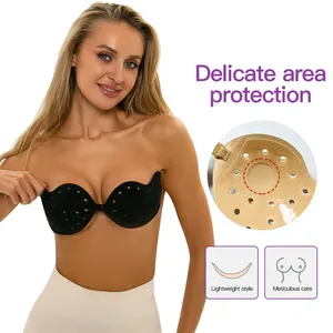 New Mango Design Reusable Women Comfortable Underwear Strapless Gathered Invisible Self Adhesive Silicone Bra With Air Hole