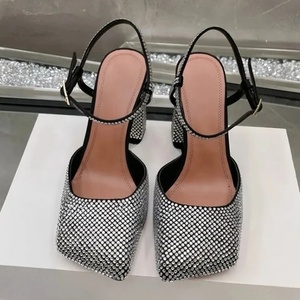 Sandalias Mary Jane de Tacón Grueso con Punta Cuadrada y Pedrería para Mujer, Talla Grande 45, Colores Dulces, Zapatos de Satén de Ajuste Ancho para Fiesta - Product Image 2