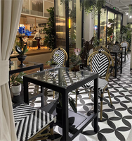 Ensemble de table et de chaises de bistrot français pour l'extérieur, résistant au soleil et à l'eau, en rotin tressé, pour café, restaurant, jardin, en aluminium