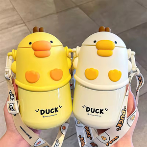 Cute Duck Stainless Steel Insulated Gift Cup Silicone Suction Nozzle 24 Hours Thermal Insulation <b>Large</b> Capacity Easy Carry - Product Image 1