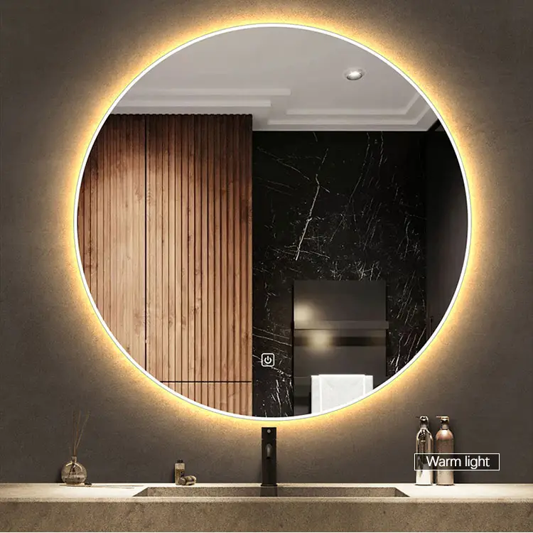 BOLEN hot selling backlit round mirror with speaker and three color light for hotel