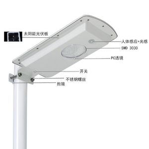 ไฟถนนพลังงานแสงอาทิตย์ 10W 20W LED ตัวเรือนอะลูมิเนียมอัลลอยด์ พร้อมเซ็นเซอร์ตรวจจับร่างกายมนุษย์ ติดผนัง สำหรับใช้ภายนอกอาคาร - Product Image 1