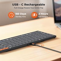 Keyboard lipat, papan ketik bluetooth dapat dilipat portabel dapat diisi ulang dengan Touchpad untuk Pc Smartphone