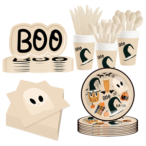 DAMAI Halloween Party Paper Plates Napkins Supplies Set Disposable Tableware Decorations Birthday Party Favors - Product Image 3