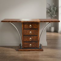 Table console moderne en bois de palissandre avec 4 tiroirs, base en tréteaux, meuble de rangement pour salon