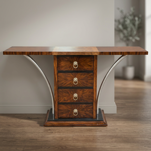 Modern Rosewood Wood Top <b>Console</b> <b>Table</b> with 4 Drawers Trestle Base <b>Storage</b> Living Room Furniture Hall Entryway Decor - Product Image 4