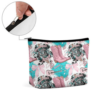 Pochette de maquillage personnalisée à imprimé cowgirl western, sac de toilette imperméable en PU avec fermeture éclair, sac de rangement pour voyage, pour femmes - Product Image 3