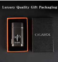 Briquet à triple flamme coupe-vent rechargeable au butane avec coupe-cigare, type Zippo