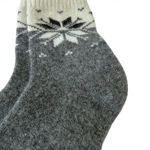 MONECO Mongolian Sheep Wool Socks Women Nordic Snowflake Jacquard Crew Socks <b>Charcoal</b> Grey Thick Warm Winter Knitted - Product Image 3