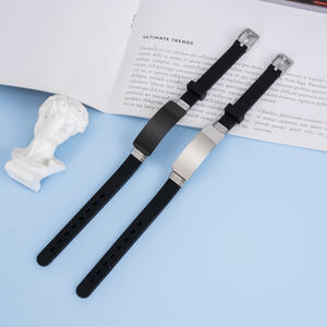 Wholesale Engravable Blank Stainless Steel Big Bar Bracelet Adjustable Silicone <strong>Wristband</strong> Bracelet Custom Couple <strong>Bangle</strong> for Gift - Product Image 3