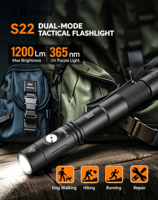 Nueva Linterna Táctica S22 de Modo Dual, Láser Recargable, Compatible con 2 Baterías, Largo Alcance, Resistente al Agua IP66
