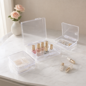 Clear Plastic Nail <b>Storage</b> <b>Box</b> with Flip Lid Transparent <b>Cosmetic</b> Parts Organizer for Home - Product Image 2