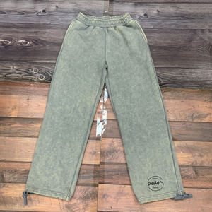 Vente en gros de pantalon de survêtement en coton éponge délavé à l'acide pour femmes broderie unie pantalon de jogging décontracté et lourd pour femmes - Product Image 4