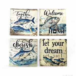 Ocean Retro Style Ceramic <b>Table</b> Mat Heat Wash Resistant Stain Pad with Positive Quotes for Home <b>Dining</b> <b>Placemat</b> - Product Image 1