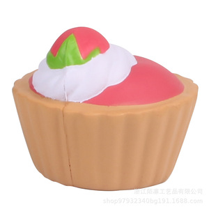 Pu Strawberry Cake Fidget Toy For Kids 2 To 4 Years Unisex Stress Relief <b>Squishy</b> Plaything - Product Image 3