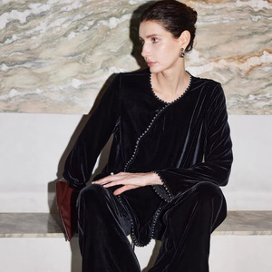 Mulberry Silk <strong>Velvet</strong> <strong>Trousers</strong> <strong>Women</strong> 2026 Autumn Winter New High Elastic Waist Loose Straight Wide-leg Floor-length - Product Image 2