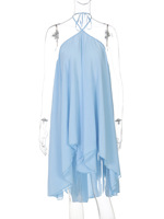 Robe Courte Élégante à Volants et Col Halter pour Femme, Ample, Unie, Sans Bretelles, Sans Manches, Dos Nu, Robes d'Été 2026 pour Vacances à la Plage