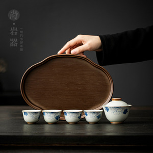 Hand Painted Peony Mini <b>Tea</b> <b>Infuser</b> Gaiwan Teacup Set With Lid Oval Wooden Tray For Gongfu <b>Tea</b> Ceremony Dehua Porcelain - Product Image 4