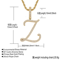 Personnalisé Hiphop Pendentif Lettre A-Z Collier Nom Pendentif Glacé CZ Cursive Lettre Charme Pendentif En Laiton Cuivre Bijoux Hip Hop Hommes