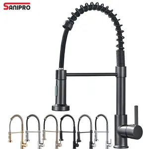 SANIPRO SS Stainless Steel Hot Cold Taps Black Sink Water Tap Mixer Single Handle Lever Pull Out Down Spring Kitchen Faucets