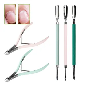 Thép Không Gỉ Biểu Tượng Tùy Chỉnh Silicone Nail Scraper Lớp Biểu Bì Pusher Làm Móng Tay Công Cụ Chăm Sóc 100Pcs Bao Gồm Nipper Pusher Nail Cutter