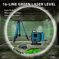 Niveau laser vert professionnel de qualité industrielle à 16 lignes avec auto-nivellement, alimenté par batterie au lithium, pour utilisation en extérieur, garantie 1 an
