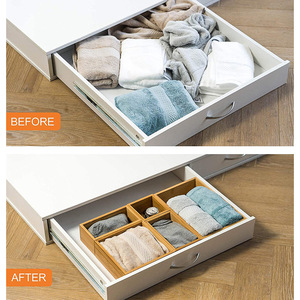 Caja de almacenamiento de bambú para escritorio, organizador de 5 compartimentos para escritorio de oficina con portalápices, clips y soporte para cinta, forma rectangular - Product Image 4
