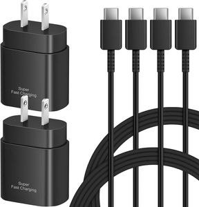 อะแดปเตอร์ชาร์จเร็ว <span class=keywords><strong>25W</strong></span> แบบ USB-C พร้อมสายชาร์จ Type-C ยาว 6 ฟุต สำหรับ <span class=keywords><strong>Samsung</strong></span> Galaxy S24 Ultra ผลิตจากวัสดุ ABS ทนทาน ใช้ได้กับแล็ปท็อป - Product Image 1